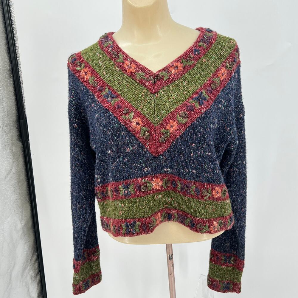 MY Brand Vintage Y2K Jewel Tone Wool Blend Cropped Pullover Sweater M Cottage